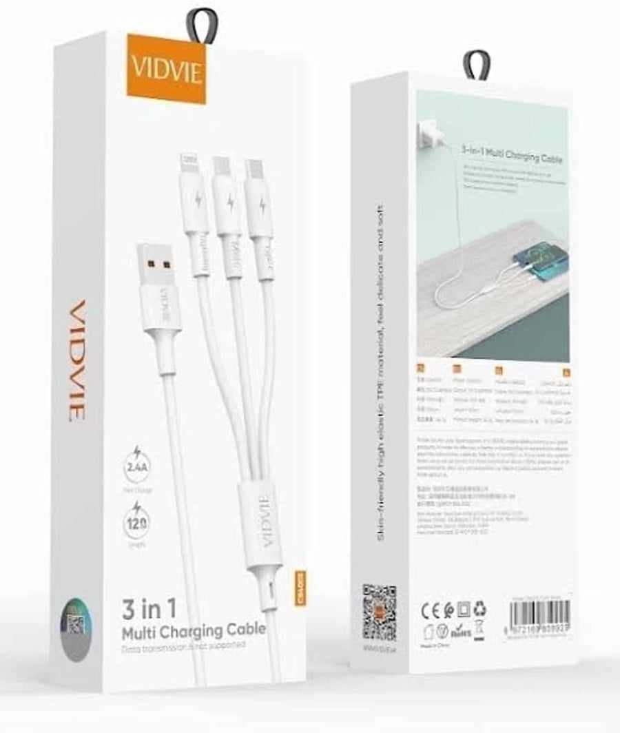 VIDVIE 2 PORTS USB CHARGER WITH CABLE LIGHTNING