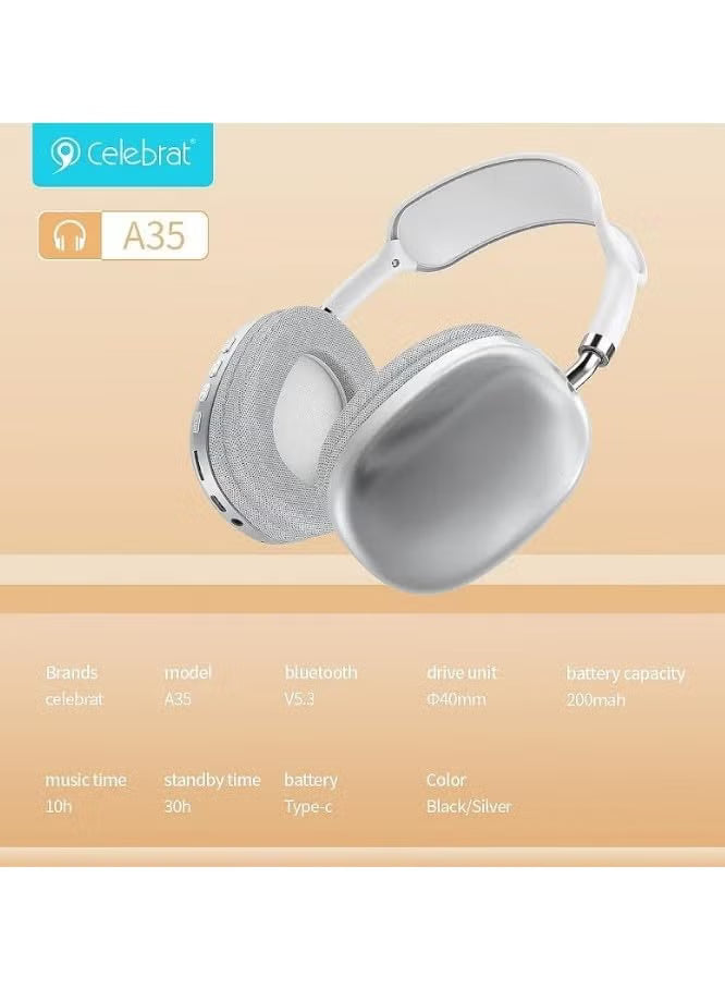 Headphone Celebrat A35 Bluetooth With Mic Stereo Sound Music Wireless Headset